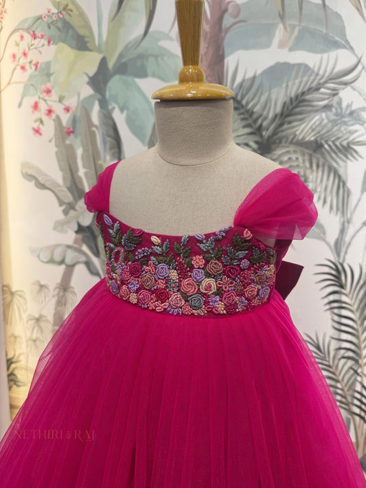 Pink Net Embroidered Frock
