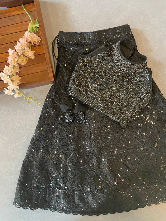 Black Chikankari Skirt With Top