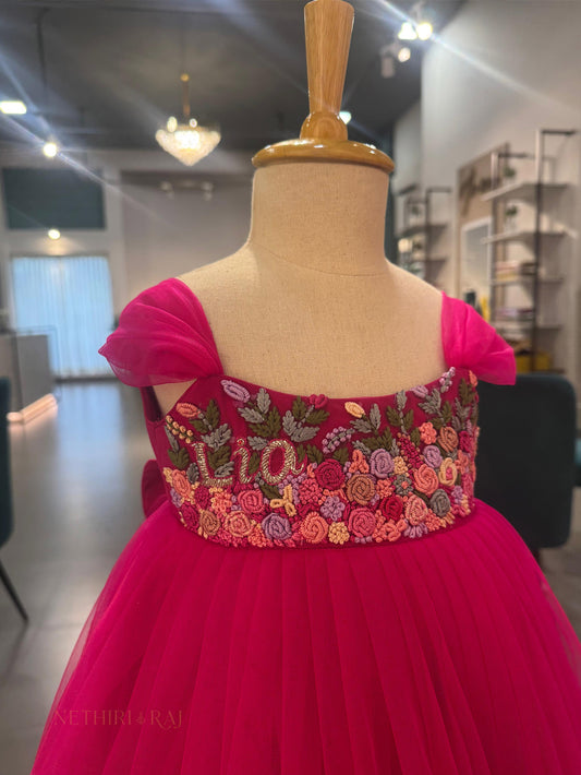 Pink Net Embroidered Frock