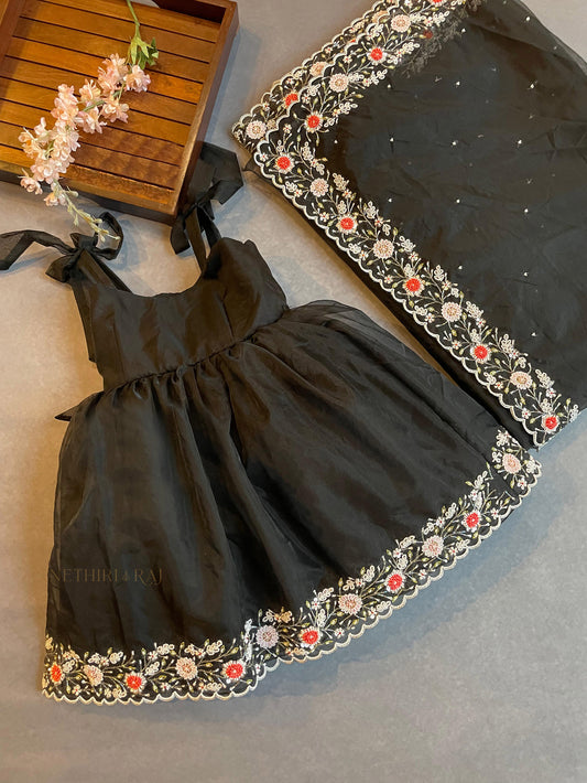 Black Organza Embellished Frock