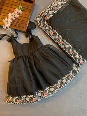 Black Organza Embellished Frock
