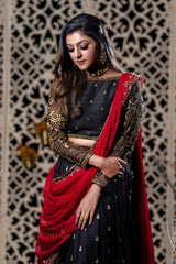 Black & Red Silk Lehenga