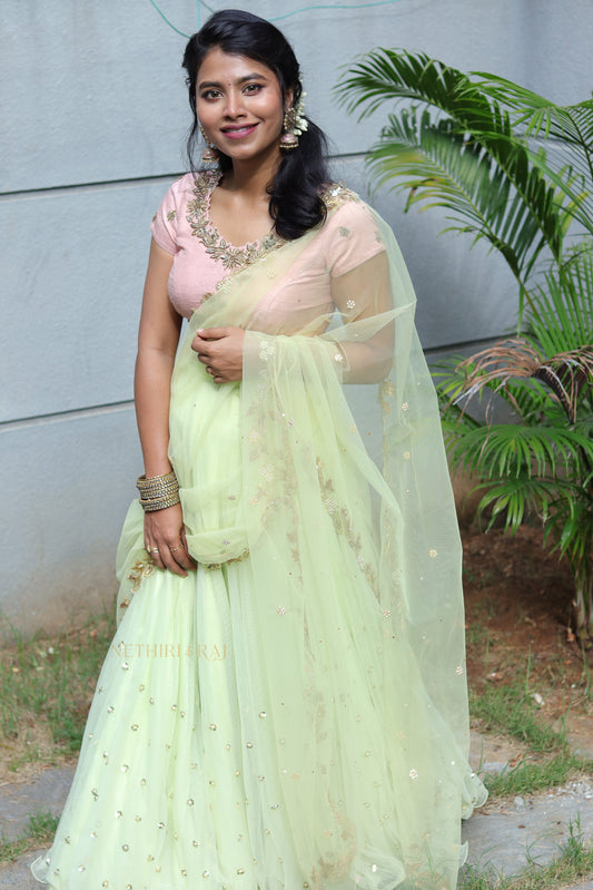 Pastel Green & Onion Pink Lehenga