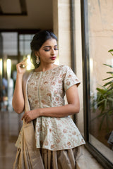 Olive & Gold Raw Silk Peplum Set