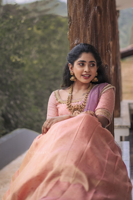 Peach Lavender Brocade Lehenga