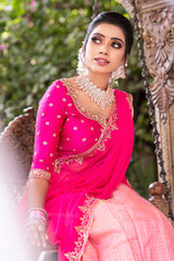 Pink On Pink Silk Chanderi Lehenga