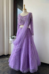 Lavender Floral Net Lehenga