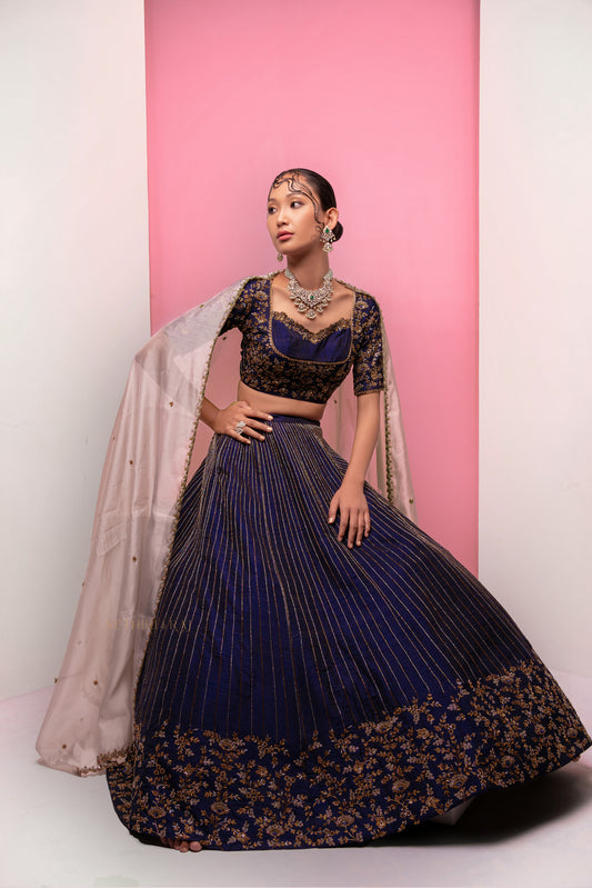 Midnight Blue Raw Silk Lehenga