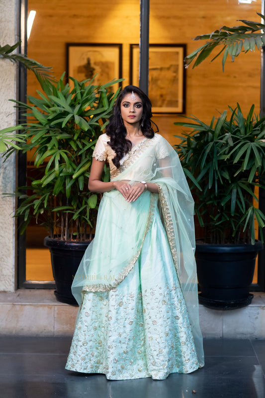 Pastel Green Raw Silk Lehenga