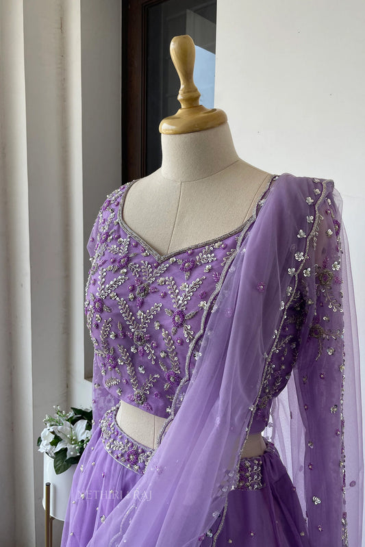 Lavender Floral Net Lehenga