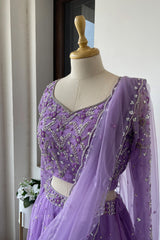 Lavender Floral Net Lehenga