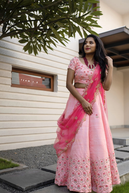 Pink Raw Silk Lehenga