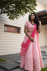 Pink Raw Silk Lehenga