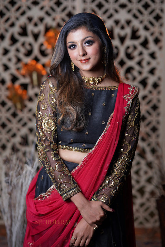 Black & Red Silk Lehenga