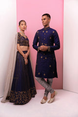 Midnight Blue Raw Silk Lehenga