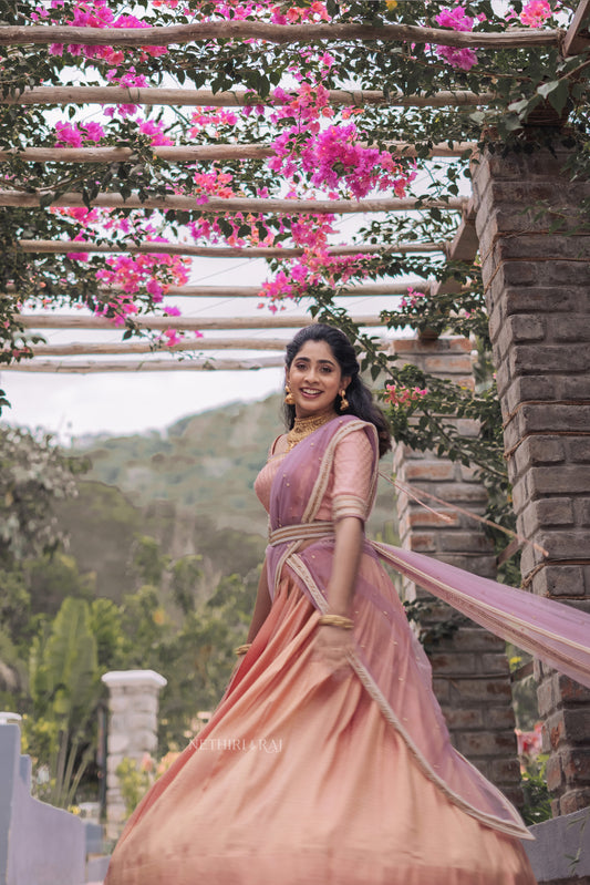 Peach Lavender Brocade Lehenga