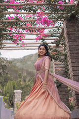 Peach Lavender Brocade Lehenga