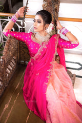 Pink On Pink Silk Chanderi Lehenga