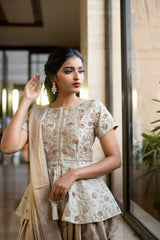 Olive & Gold Raw Silk Peplum Set