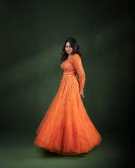 Bright Orange Floral Lehenga
