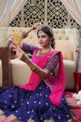Blue Pink Jute Silk Lehenga
