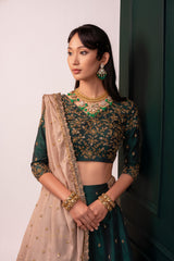 Deep Green Raw Silk Lehenga