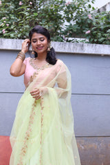 Pastel Green & Onion Pink Lehenga