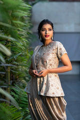 Olive & Gold Raw Silk Peplum Set