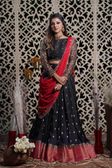 Black & Red Silk Lehenga