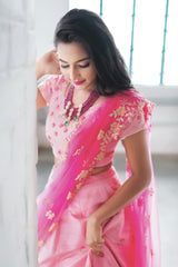 Pink Raw Silk Lehenga