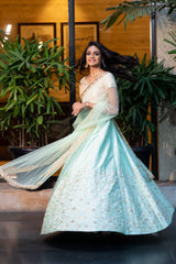 Pastel Green Raw Silk Lehenga