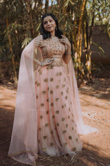Peach Antique Net Lehenga