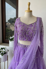 Lavender Floral Net Lehenga