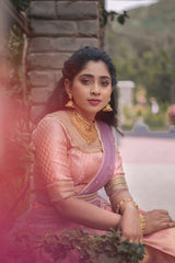 Peach Lavender Brocade Lehenga