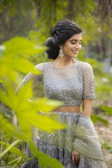 Grey Net Lehenga