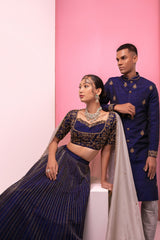Midnight Blue Raw Silk Lehenga