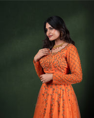 Bright Orange Floral Lehenga