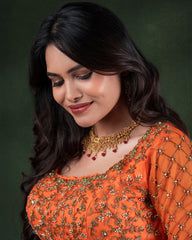 Bright Orange Floral Lehenga