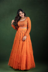 Bright Orange Floral Lehenga