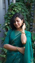 Forest Green Embroidered Organza Saree