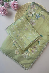 Pastel Green Floral Tussar Saree