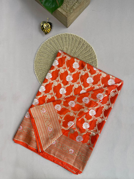 Deep Orange Banaras Saree