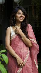 Onion Pink Organza Embellished Saree