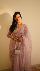 Lavender Organza Scallop Saree