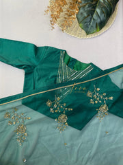 Forest Green Embroidered Organza Saree