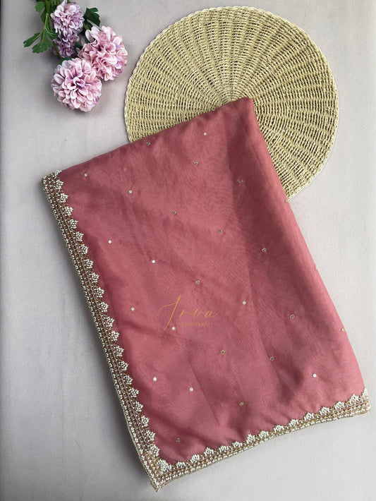 Dark Peach Organza Saree