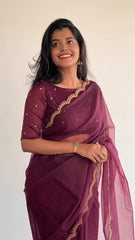 Burgundy Organza Saree