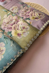 Pastel Green Floral Tussar Saree