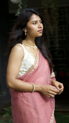 Onion Pink Organza Embellished Saree