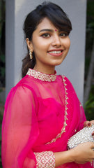 Pink Organza Scallop Saree